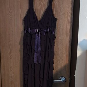 Betsy & Adam Purple Ruffle Prom Dress